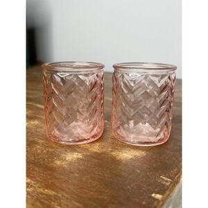 Glass Votive Candle Holder Pink Dazhen Chevron 2.5" X 2" Vintage